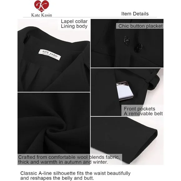 Versatile Women's Belted A-Line Peacoat - Lined & Perfect for All Occasions